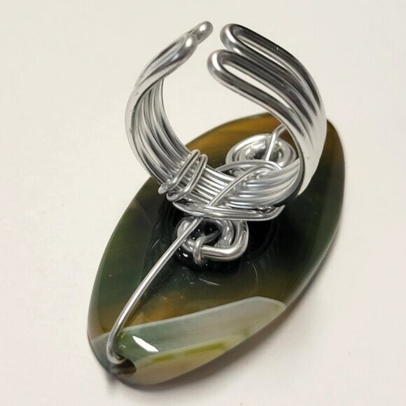 Green Agate Ring Adjustable Band Handmade Semi Precious Ring- Unique ! - Picture 7 of 9